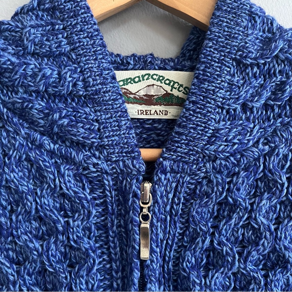 Aran Crafts Ireland Merino Wool Full Zip Sweater Jacket Size 6-7 Unisex Hooded - Picture 4 of 9